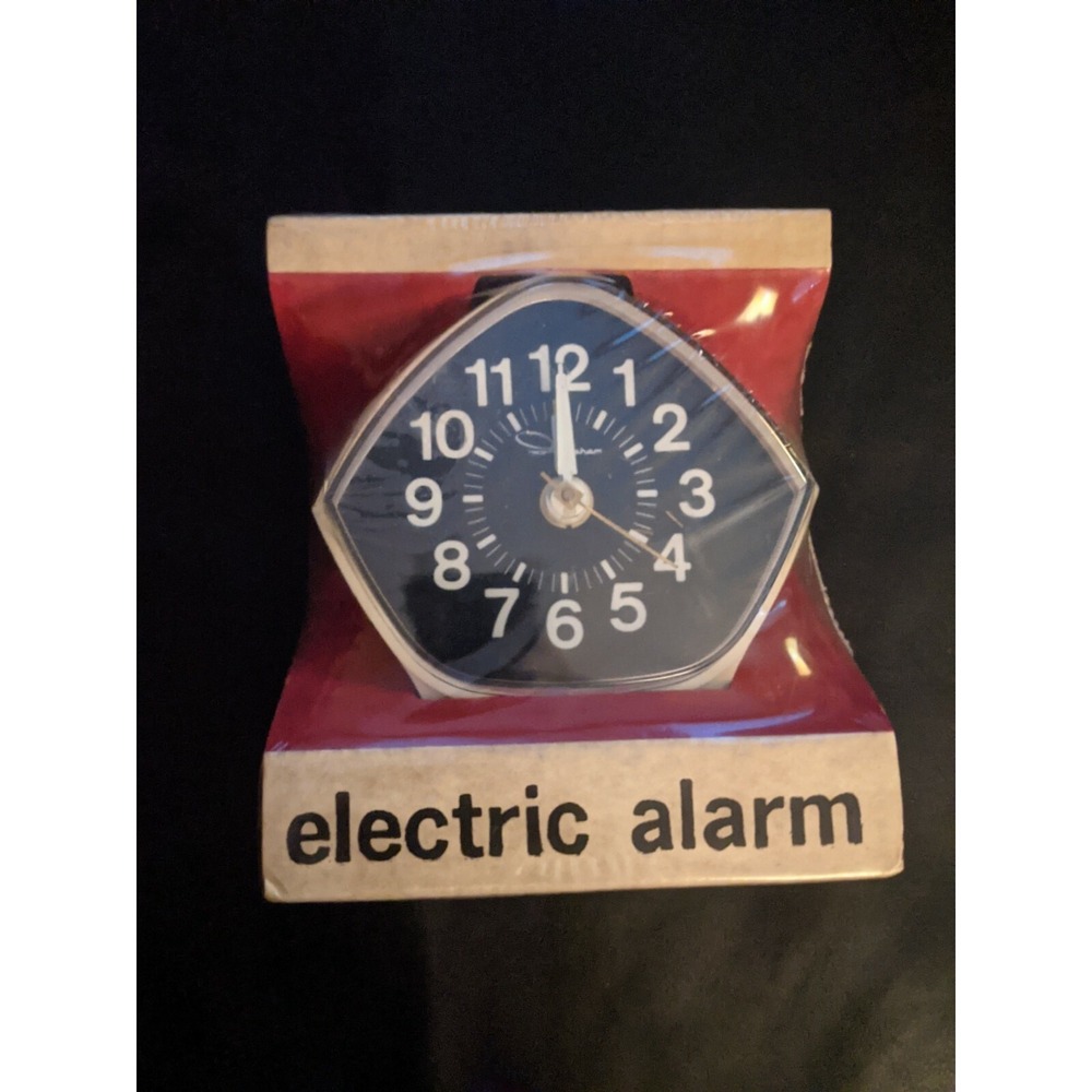 Vintage Ingraham Electric Alarm Clock Pentagon Face White Case New Old Stock